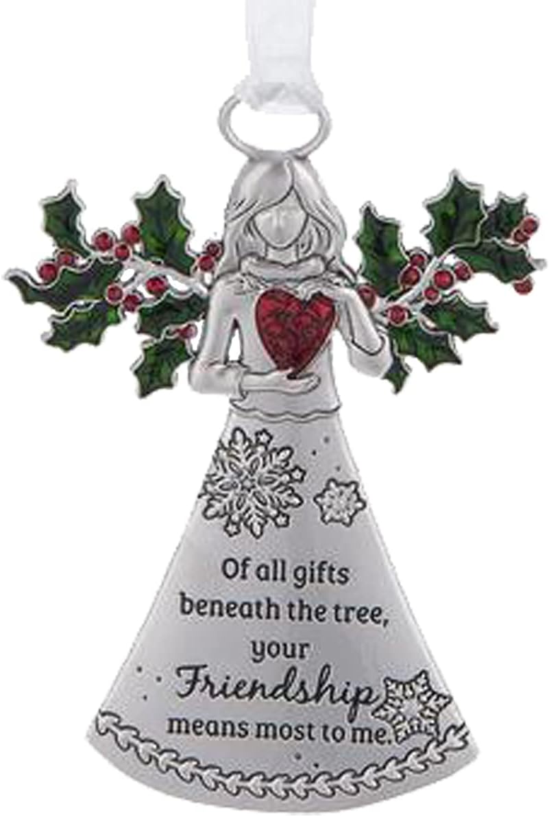 Friends Angel with Holly Christmas Ornament – “of All Gifts Beneath The Tree, Your Friendship Means The Most to Me” – Friendship Gift in Red Bag, Best Friend Christmas Ornament - Image 3