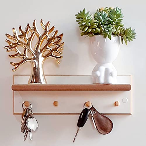Tutti Full Porta Chaves de Parede com Prateleira MDF Moderno com 4 Ganchos de Pinus Resistentes e Pr
