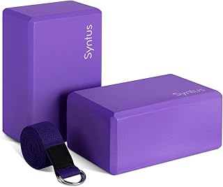 Syntus Yoga Block and Yoga Strap Set, 2 Soft Non-Slip Yoga Blocks 9×6×4 inches, 8FT Metal D-Ring Strap for Yoga, General Fitness, Pilates, Stretching and Toning