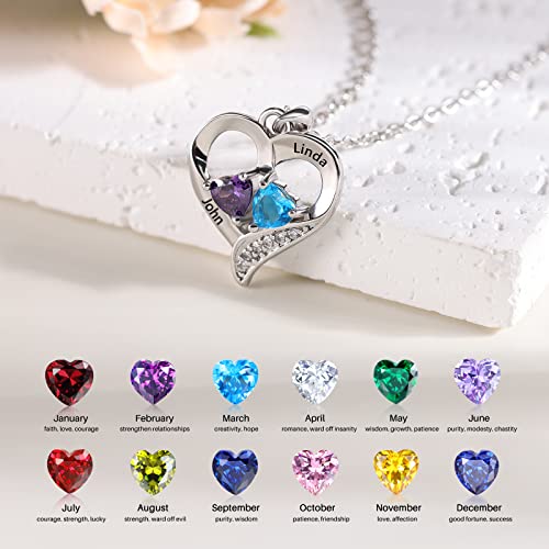 Lam Hub Fong Personalized Gifts For Women Girlfriend Handmade Heart Promise Name Necklace For Her Mom Mother Daughter Necklace With 2 Birthstones Jewelry Gifts For Women Girls (Engrave Name, Silver) #TOP1