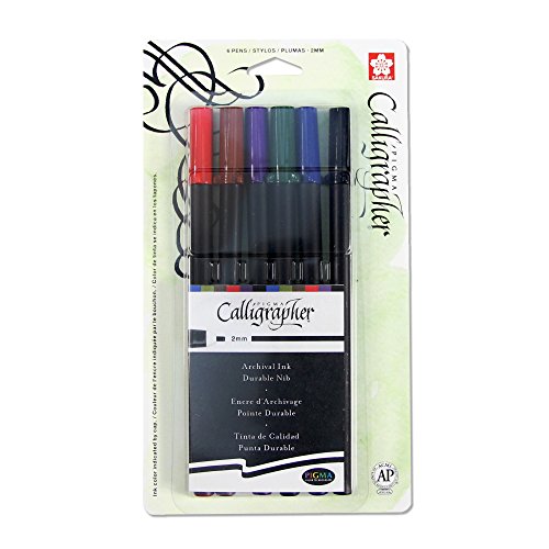 SAKURA 6-Piece Pigma Blister Card Assorted Colors Calligrapher Pen 2mm, Set of 20 SAKURA 6-Piece Pigma Blister Card Assorted Colors Calligrapher Pen 2mm, Set of 20