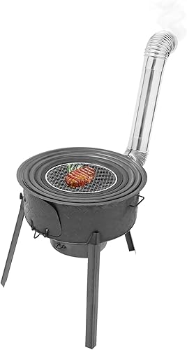 Estufa de leña portátil, estufa de tienda de campaña caliente de acero inoxidable con tubos de chimenea, calefacción al aire libre y cocina estufa