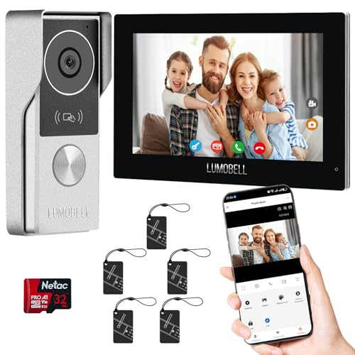 2-Wired video intercom system,Video Doorbell Camera with Monitor, 1080P 7-inch Touch Screen, video door phone,Night Vision, 130° Wide Angle, Tuya App Remote Unlock, Waterproof, No Monthly Fees