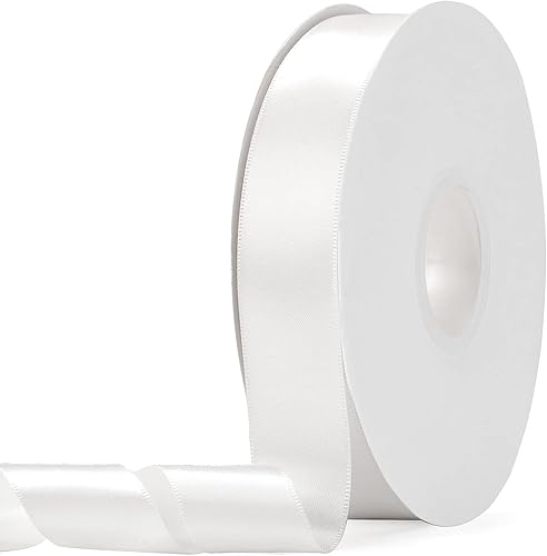Cinta de satén blanca de doble cara de 1 pulgada x 50 yardas, cintas de tela perfectas para decoración de bodas y fiestas, envoltura de regalos,