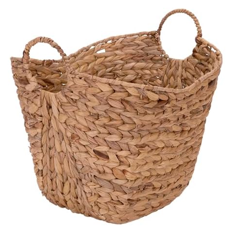 Household Essentials ML-4002 Tall Water Hyacinth Wicker Basket with Handles | Natural, Brown, Natural Cover