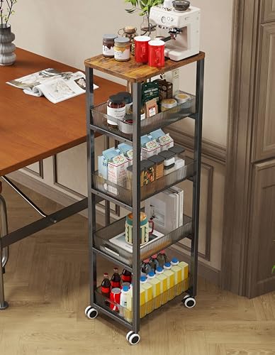 Ornestia Küchenwagen, Sevierwagen mit 5 Ebenen, Rollwagen mit Herausziehbaren Körben,für...