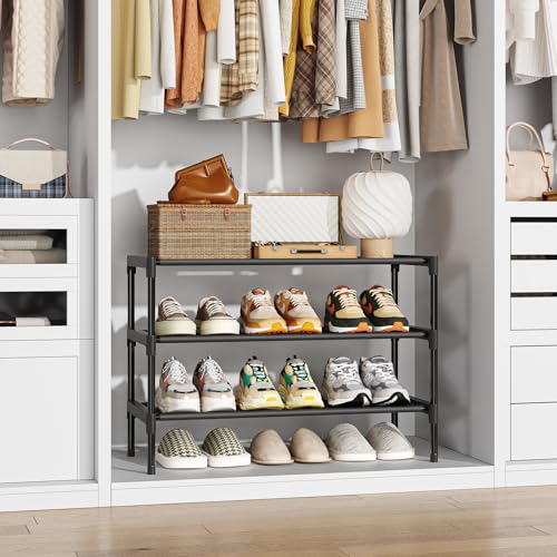 Image of Simple Trending Shoe Rack, 3-Tier Shoe Organizer, Non-Woven Shoe Shelf Storage for Closet, Entryway, Bedroom, 27.5 inch Wide, Black