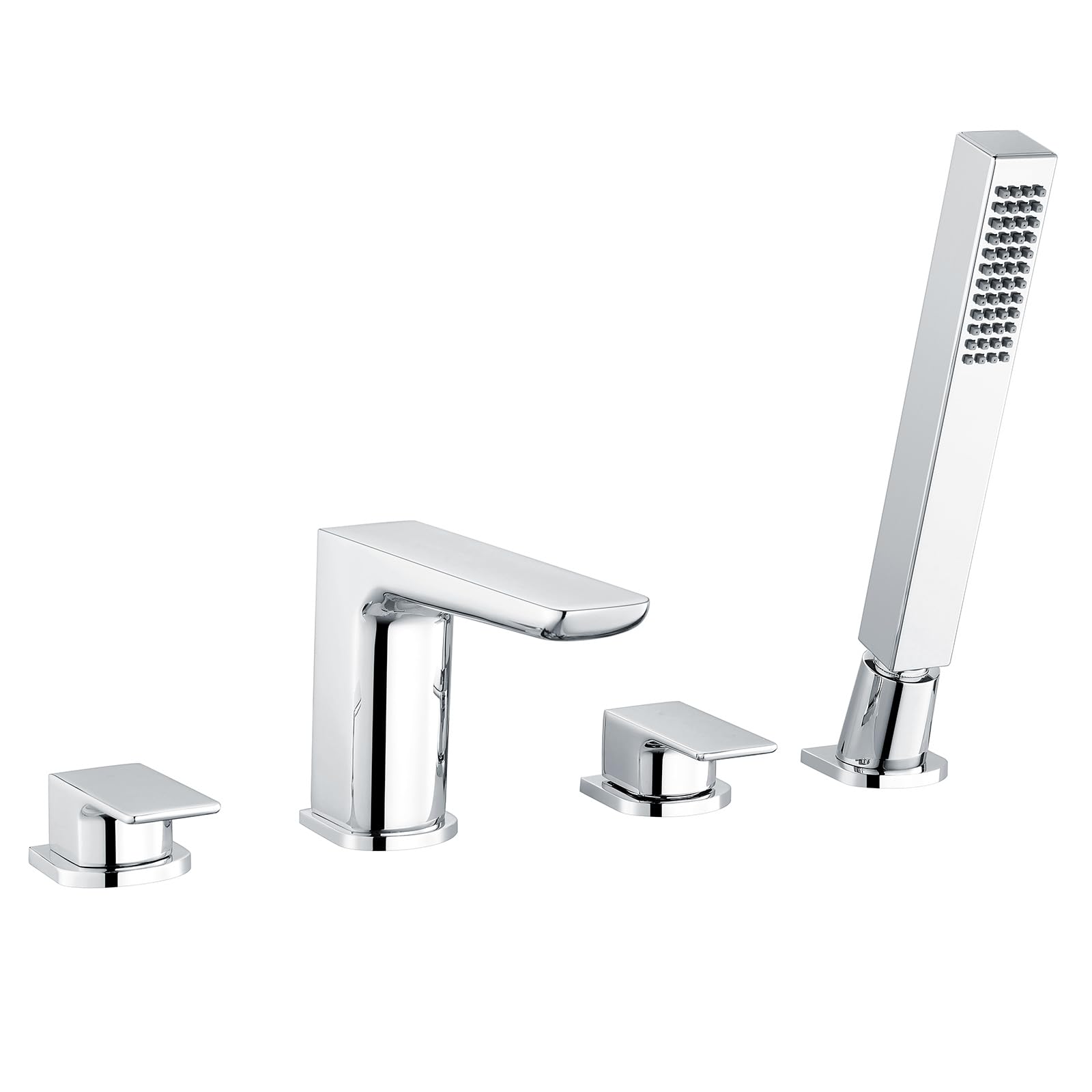 Designer Chrome Bath Filler Hot/Cold Taps with Shower Handset 4 Tap Hole Mixer
