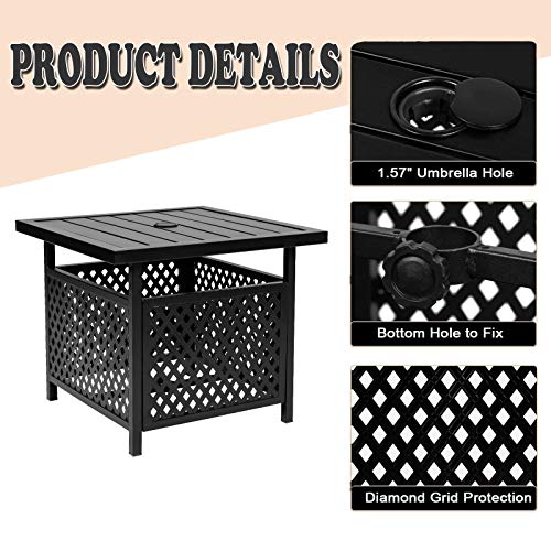 Incbruce Outdoor 22'' X 22'' Umbrella Table Stand, Side Table With 1.57" Umbrella Hole, Patio Umbrella Square Table For Deck, Pool, Garden, Black #TOP2