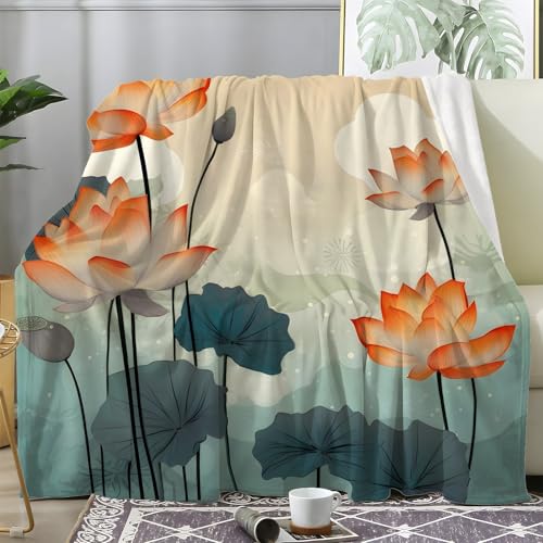 Boceoey Manta Loto, Mantas Sofa Hoja de Loto, Manta Polar Planta, Manta Cama 180 Invierno, Manta de Franela Suave y Caliente, Manta 230x270 cm, S-240