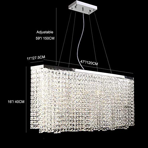 image for 7PM Rectangle Crystal Chandelier Modern Chrome Pendant Light Contempor