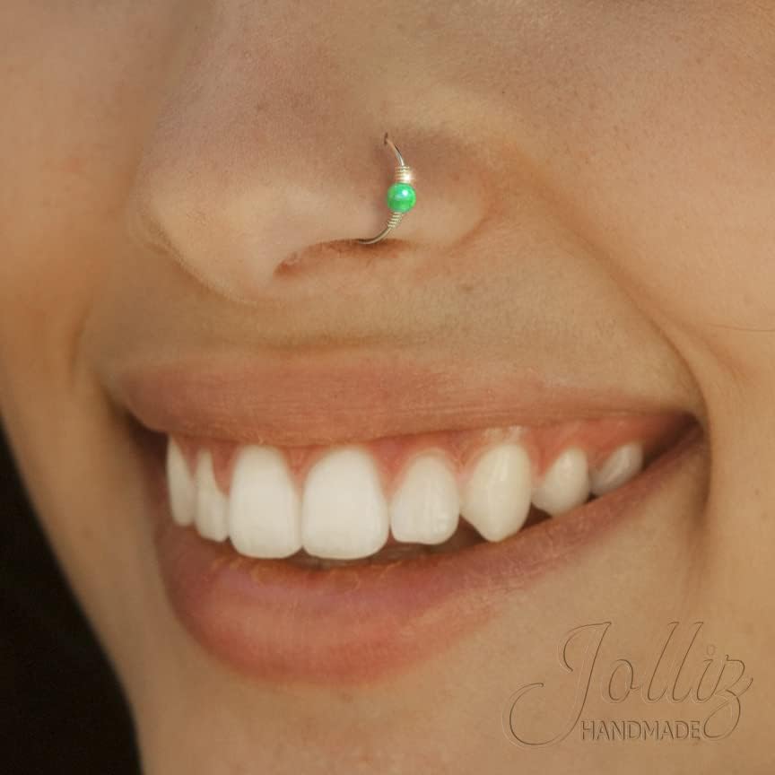 Gold Nose Piercing with a 2mm opal - Image 2