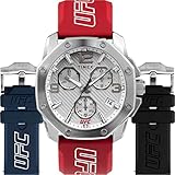Timex UFC メンズ アイコン クロノグラフ 45mm 腕時計 - レッドストラップ ホワイトダイヤル シルバートーン ケース ギフトセット, レッド, モダン