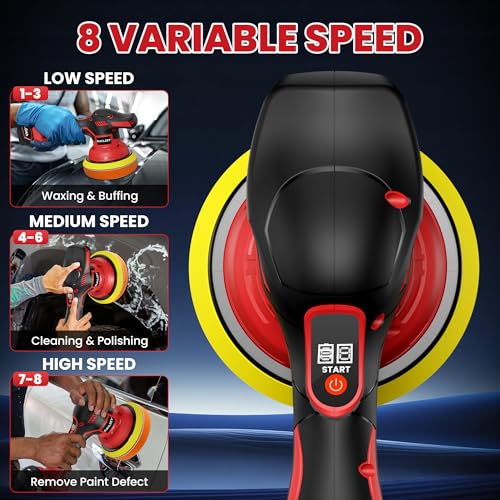 Cordless Buffer Polisher Kit For MILWAUKEE 18V LI-ION Battery.6-Inch Orbital Buffer Polisher with 8 Variable Speed with 25pcs Polishing Accessories, for Car Polishing/Waxing (Tool Only) by RAYLEEY - Image 5