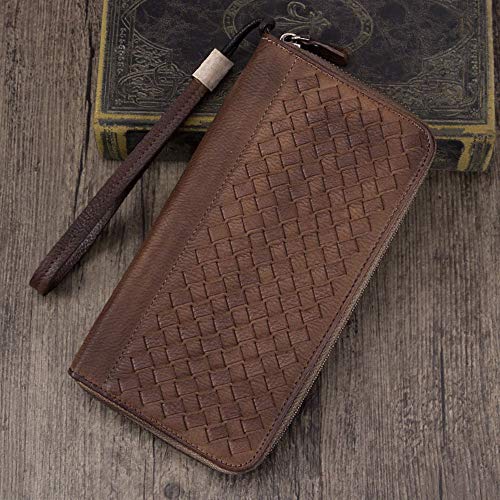 Preisvergleich Produktbild WZV Brieftasche Herren gewebte handgefertigte Brieftasche Herren Brieftasche Herren Retro Brieftasche Herren Lange Reißverschlusstasche,Coffee