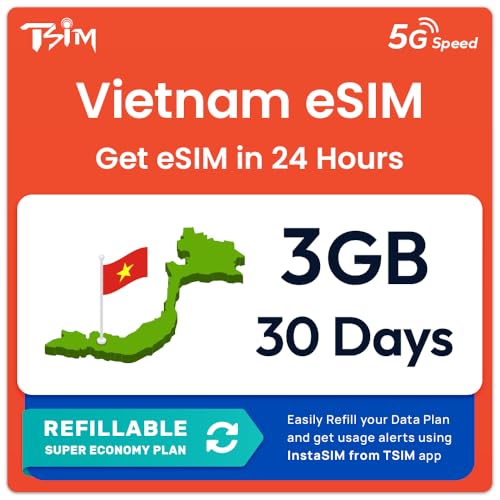 Vietnam eSIM | 3GB Super Economy Refillable Plan! QR Code Sent via Email in 24Hrs - Scan & Use Immediately | Auto Activating 30 Day Validity | Hotspot Allowed | Data-Only No Phone Number