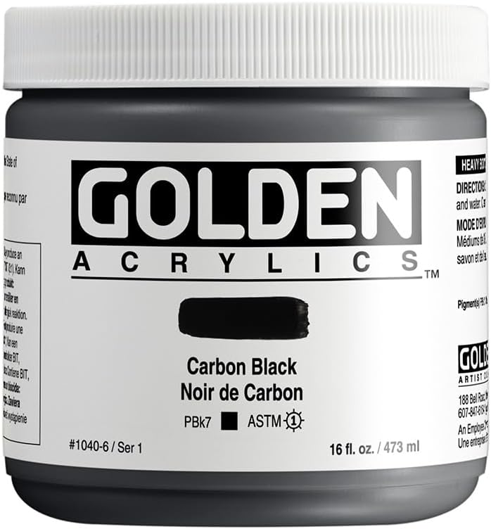GOLDEN Heavy Body Acrylics, Carbon Black, 16 fl. oz. Jar, Professional Acrylic Paint, Opaque
