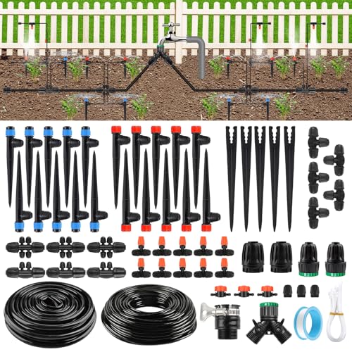 207 piedi Kit Irrigazione a Goccia Automatica, Kalolary Sistema Irrigazione Giardino Regolabile 1/4 1/2 con Gocciolatori 4/7 16 mm Raccordi Bloccati Sistema Componenti Irrigazione Goccia Serre Prati