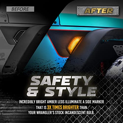 Opt7 Led Side Marker Lights For Jeep Wrangler Jl Jlu & Gladiator Jt 2018-2023 W/Amber Sequential Turn Signal, White Running Light, 2 Pcs Front Fender Side Lamp Assemblies #TOP3