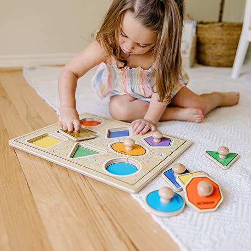 Melissa & Doug Deluxe Jumbo Knob Wooden Puzzle - Geometric Shapes (8 Pcs) - Wooden Peg Chunky Baby Puzzle, Preschool Learning Puzzle, Wooden Puzzle Board For Toddlers Ages 1+ #TOP2
