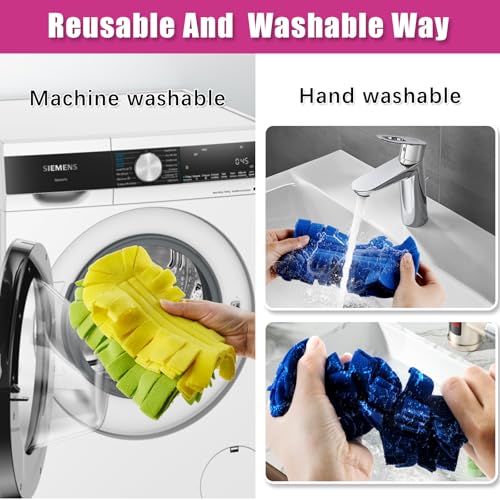 Image of 10 Pcs Duster Refill, 360 Reusable Fleece Duster Refills for Swiffer with 1 Handle for Cleaning Ceiling Fan Window Hardwoods Kitchen Floor, Wet and Dry Dual Use (Mixture Colors)