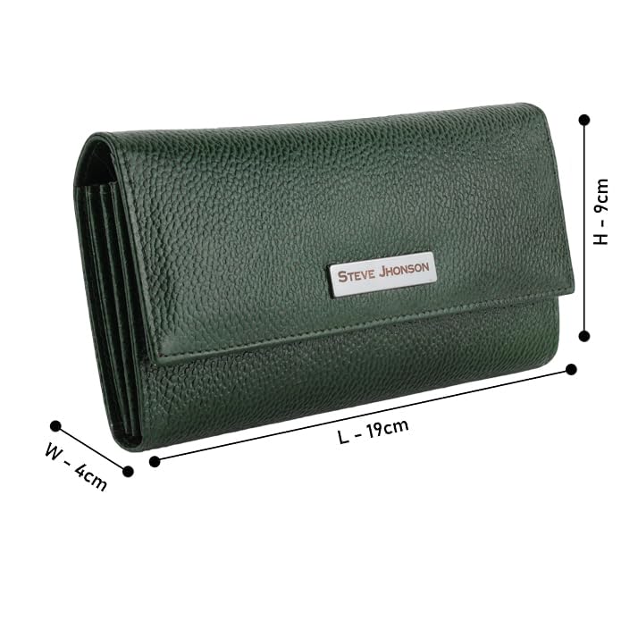 Image of Steve Jhonson Women's Leather Wallet - Compact Hand Purse with Card Holder - Stylish Clutch for Women - Cute Mini Wallet for Daily Use - Slim & Elegant Design (Green)