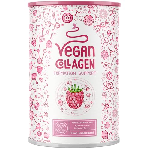 Collagene Vegano in Polvere | Collagen Peptides Idrolizzato Puro con Acido Ialuronico | Integratore Collagene da Bere | Colageno Donna e Uomo per Capelli Pelle e Ossa | Al Lampone | 400g | Alpha Foods