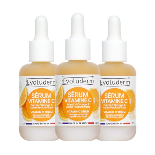 EVOLUDERM – Sérum Eclat à la Vitamine C - 30ml - 98% d’Origine Naturelle - Végan - Fabrication Française - Lot de 3 x 30 ml