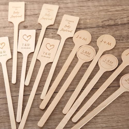 Personalized Wedding Wooden Drink Stirrers,Custom Wooden Stir Sticks for Wedding Cocktails Bridal Shower Birthday Sticks (18cm,100Pcs)