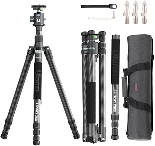 ULANZI MT-61 Professional Camera Tripod, 68.5" Lightweight Carbon Fiber Trabel Tripod with Arca Quick Release 1/4" Screw & 360° Ballhead, for Most Cameras/DSLR/Projector, Weight 3.55lbs, Maxload 33lbs
