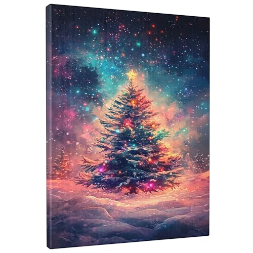 Sapin de Noël coloré sur toile murale pour ambiance de salon cosy