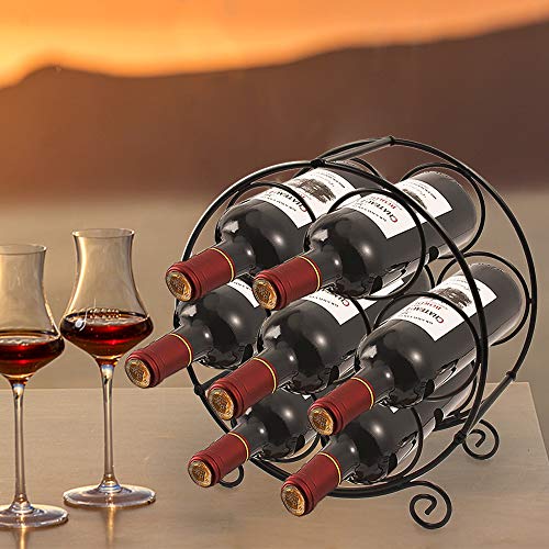 Stegodon 7-Bottle Free Standing Wine Rack Countertop Wine Bottle Holder Liquor Storage Stands for Kitchen, Cabinets,Pantry, Metal (Black)