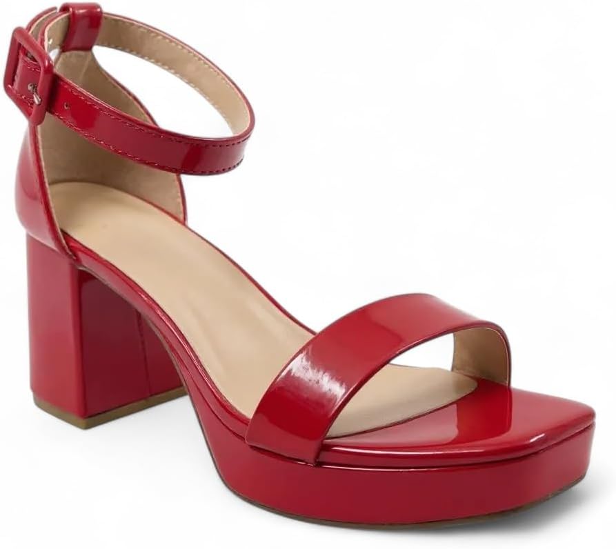 ABSOLEX Women Open Toe Ankle Buckle Strap Platform Chunky Heel Sandals