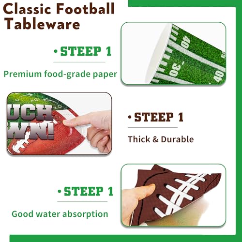 Football Party Supplies Kit Serve 24,Football Dinner Plates, Dessert Plates, Napkins, Cups,Banner,Balloon andTablecloth for Football Birthday Party Football Game Day Tailgate Party Decorations - Thumbnail 4