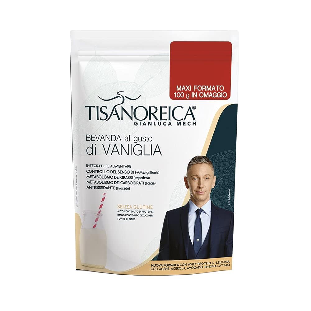 Gianluca Mech | Tisanoreica Bevanda Proteica al Gusto di Vaniglia, 500g, Integratore Alimentare Keto, 341kcal per 100g