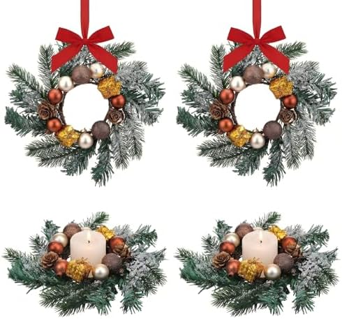 Brown 4 Pcs 9" Mini Christmas Wreaths for Kitchen Cabinet Small C...