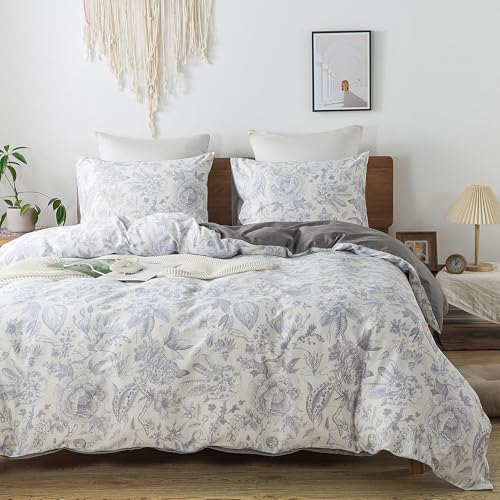 Image of HoneiLife King Duvet Cover Set - 100% Cotton Comforter Cover Floral Duvet Cover Sets,Soft & Breathable Duvet Cover with Zipper Closure and Corner Ties,3pcs Wildflower Comforter Cover Sets-Herbs