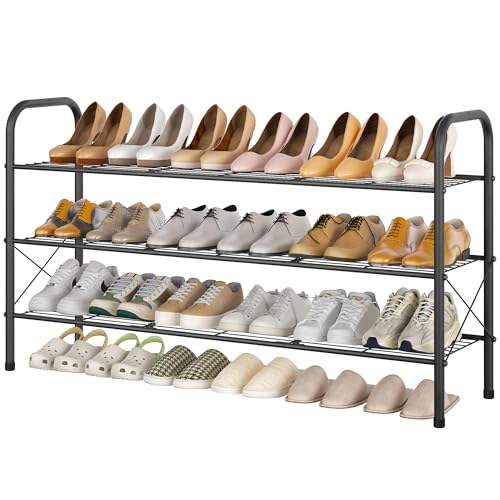 Hoctieon 3 Tier Mesh Style Shoe Rack, Entryway Shoe Shelf, Shoe Storage Organizer, Shoe Rack for Closet, Space Save for Bathroom, Garage, Hallway, Bedroom, Living Room, Black