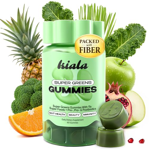 Kiala Nutrition Super Greens Gummies with 11x Organic Greens, Pre, Post & Probiotics, Antioxidants, Multivitamin, Fiber Supplement Supports Gut Health & Digestion, Dairy Free, Vegetarian, 60...
