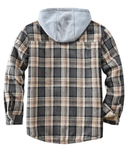 Image of Men's Cotton Plaid Shirt Jacket Fleece Flannel Sherpa Button Down