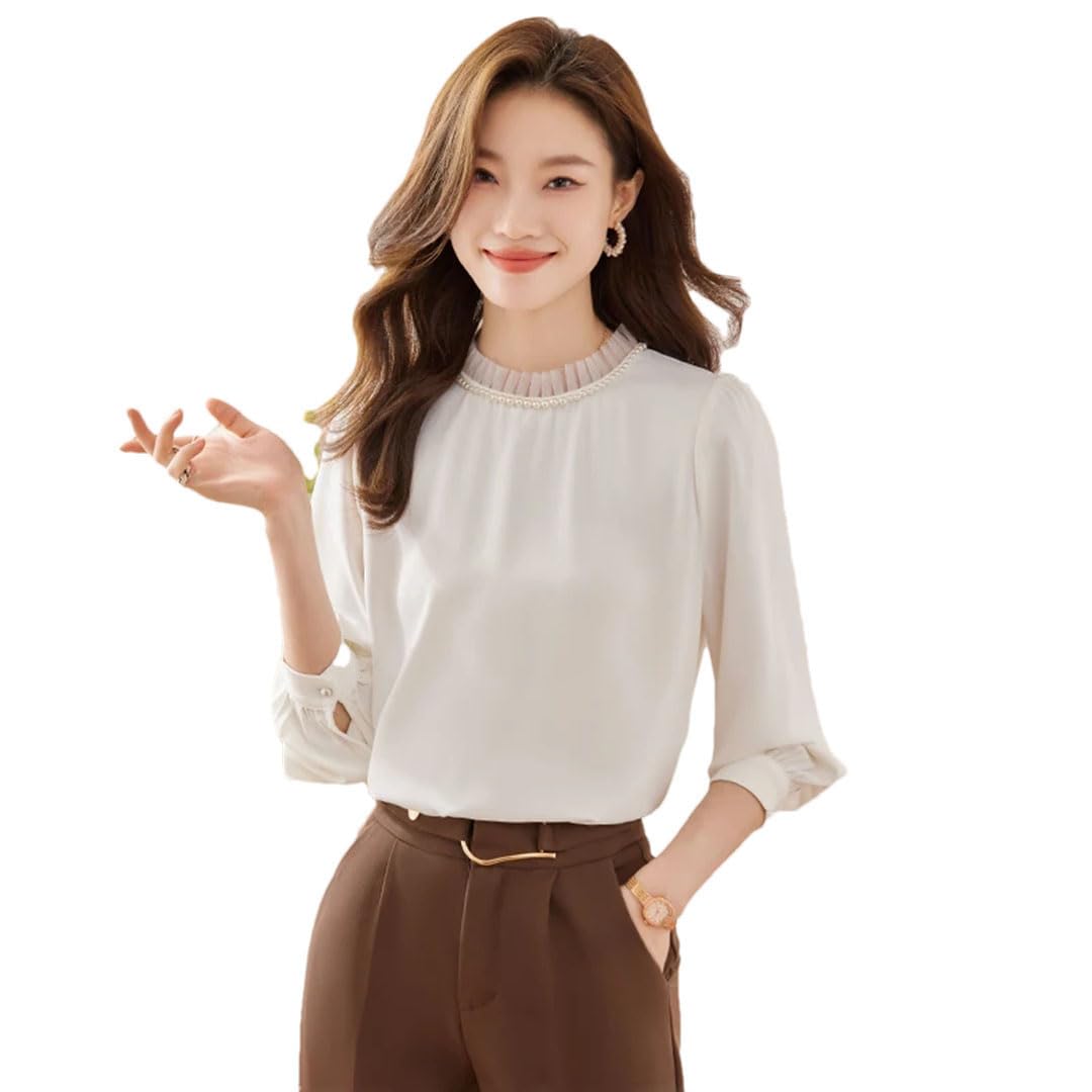 Blusa de manga larga con cuentas Temeprament para mujer, color albaricoque, para oficina, trabajo