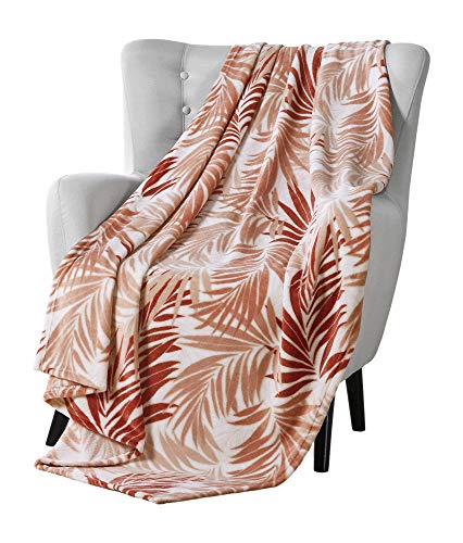 Vcny Decorative Throw Blanket: Large Lush Palm Leaf Design Accent For Couch Or Bed, Colors: Coral Red Beige White #TOP15