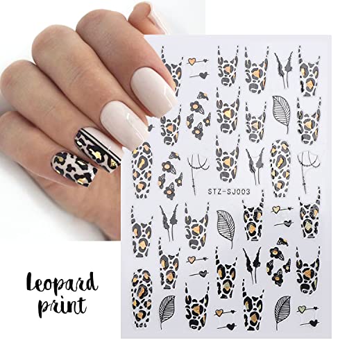 Gold Nail Art Stickers, Holographic Laser Gold Flowers Leaf Leopard Print Abstract Face Lines Nail Stickers Design For Women Girls Manicure Charms Decorations, Diy Resin 3D Self-Adhesive Nail Decals #TOP2