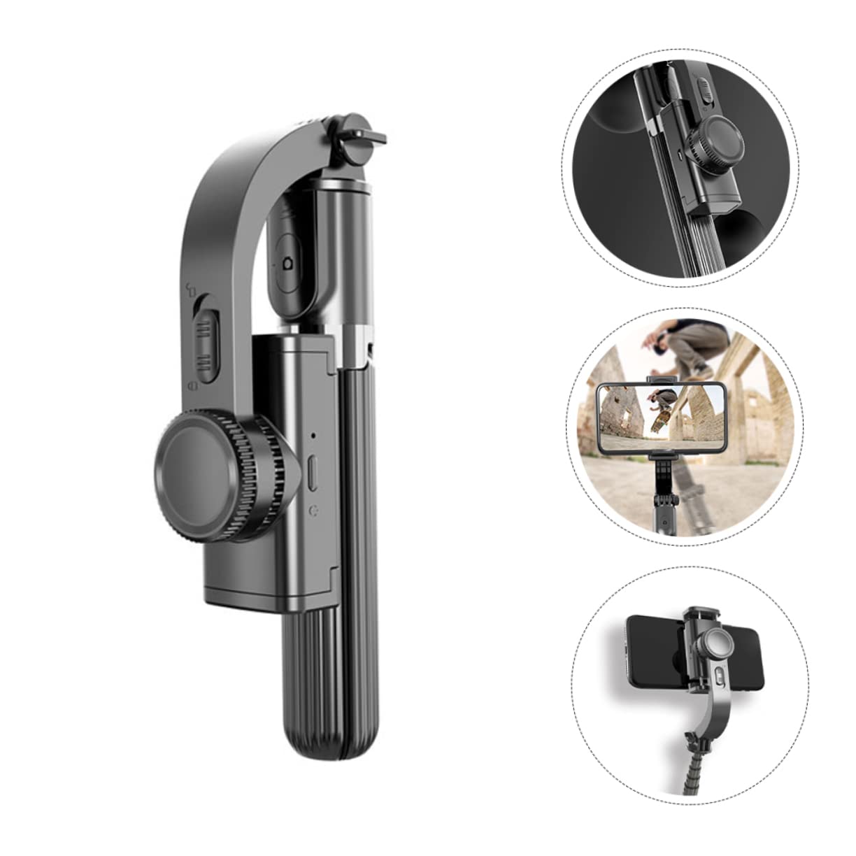 HOMSFOU Stabilisateur Smartphone Noir Abs 450mah, Trépied de Téléphone Anti-Vibrations, Prise de Vue Simple, pour Diffusion en Direct