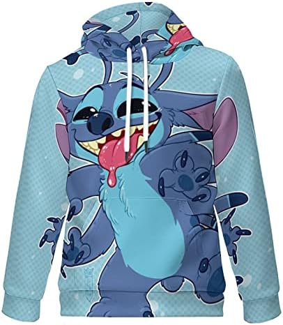 Lahodnamw Stitch Hoodie Women Men Cartoon Jumpers,Adult Christmas Sweatshirt Hooded 3D Pullover Comfy Warm Wearable Sweatshirt Blanket with Kangaroo Pocket