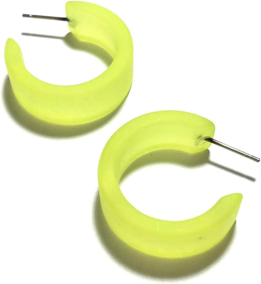 Neon Yellow Frosted Lucite Wide Classic Hoop Earrings - WDCL-YL-5