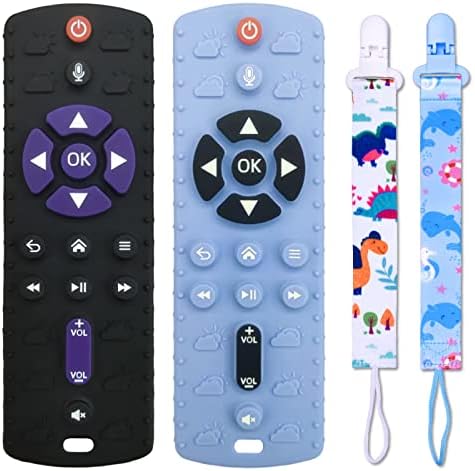FATEORT New Upgrade Key Presses 2-Pack Silicone Baby Teething Toys for Babies 6-12 Months, Pressable Remote Control Shape Teething Toys Boys Girls Baby Chew Toys, Relief Baby Teething Gum Discomfort