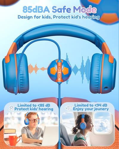 Image of awatrue USB-C Kids Headphones with Mic - 85 /94dB Volume Limiter, Foldable Wired Toddler Headphones for Boys & Girls, Over-Ear Type-C Kid Headphones for School, Travel, lPad, Tablet & Smartphones