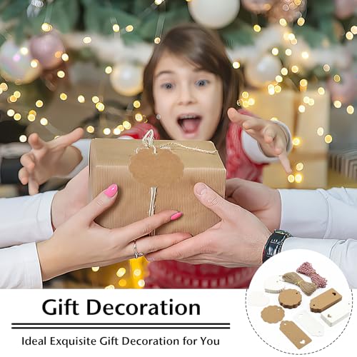 200 Stück Geschenkanhänger Kraftpapier, Kraftpapier Anhänger Papier, Kärtchen zum Beschriften mit Schnur, Hängeetiketten,etiketten anhänger für Geschenkverpackung,Hochzeit,Handmade (Braun Weiß)