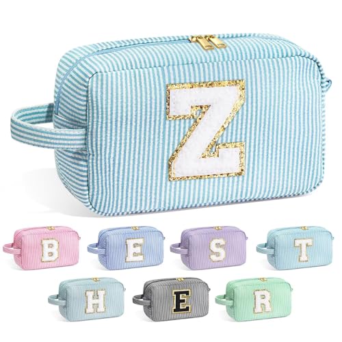 Image of YOOLIFE Travel Makeup Bag for Women - Initial Cosmetic Bag Toiletry Pouch Make Up Case for Women Friend Sister Teacher, Personalized Birthday Gifts for Women, Light Blue Z
